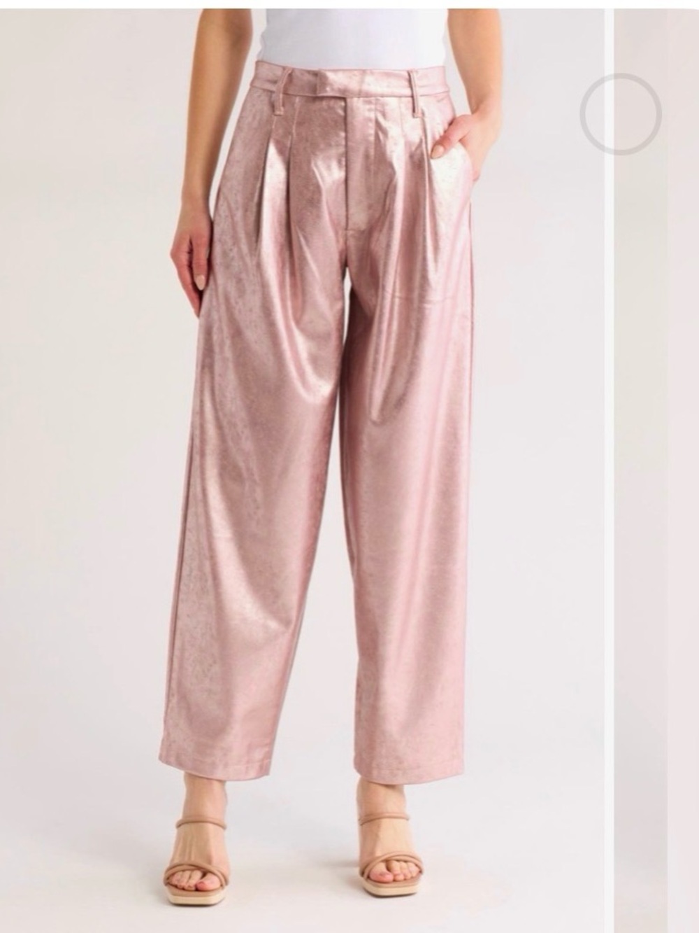High-Rise Metallic Pink Wide-Leg Trousers